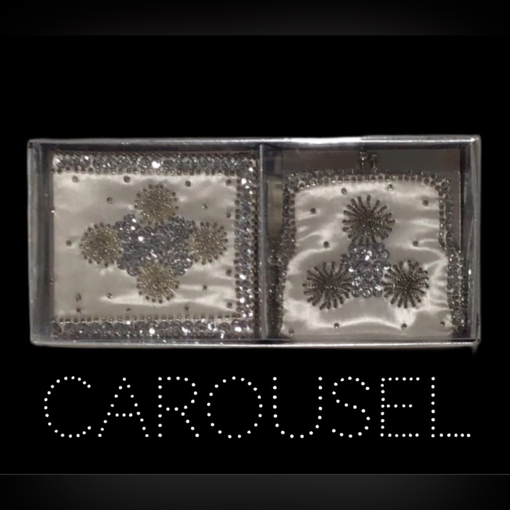 Vintage Carousel Beaded Silk Bifold Wallet and Coin Purse, 1950s White/Silver
